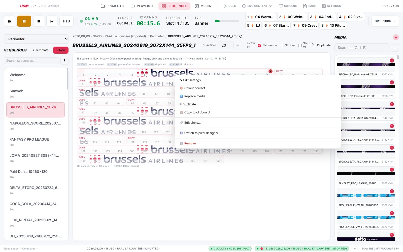 Right-click context menu in the Sequence Designer