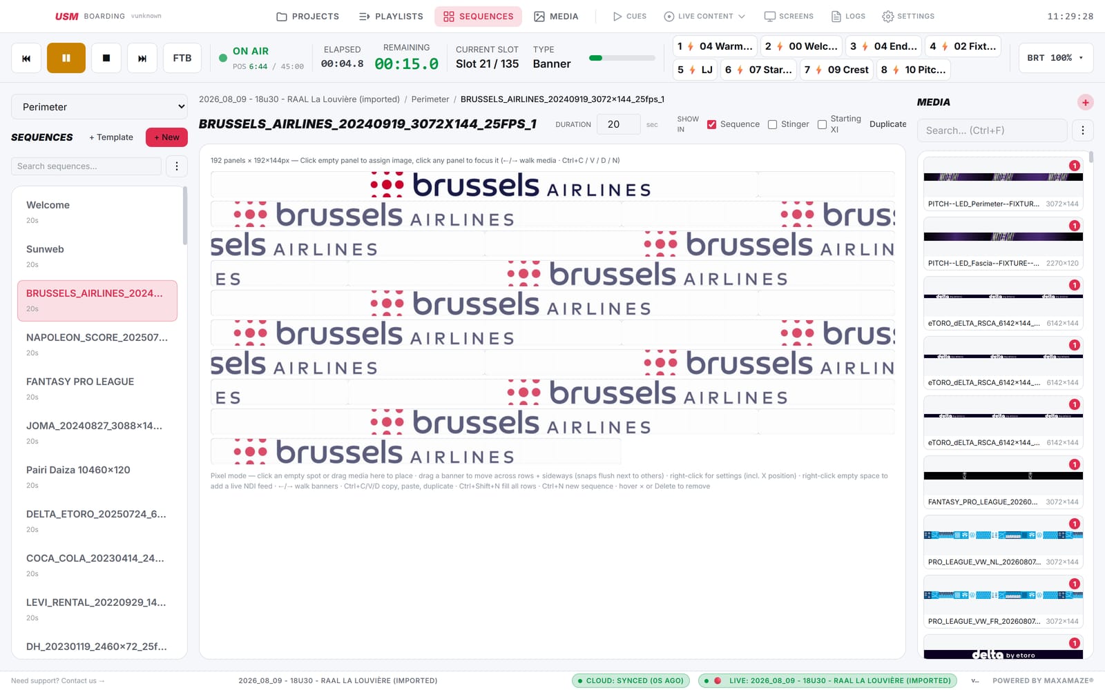 Sequence Designer in pixel mode with freely positioned banners