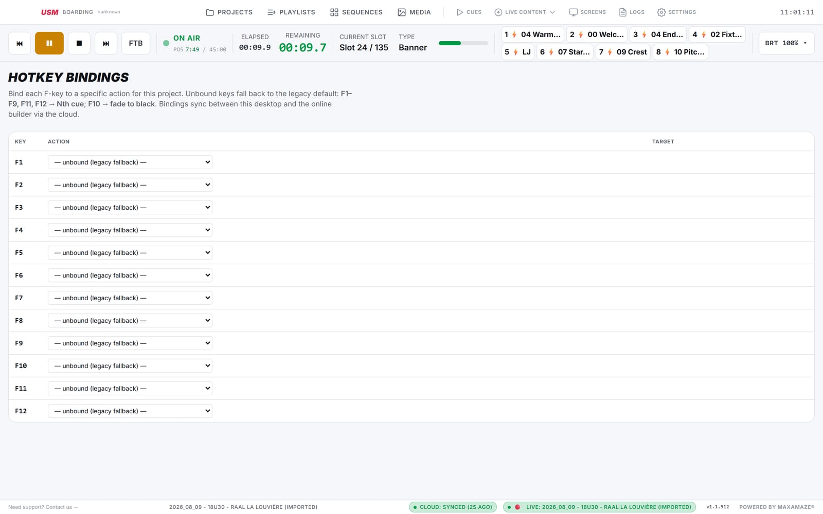 Configurable transport hotkeys