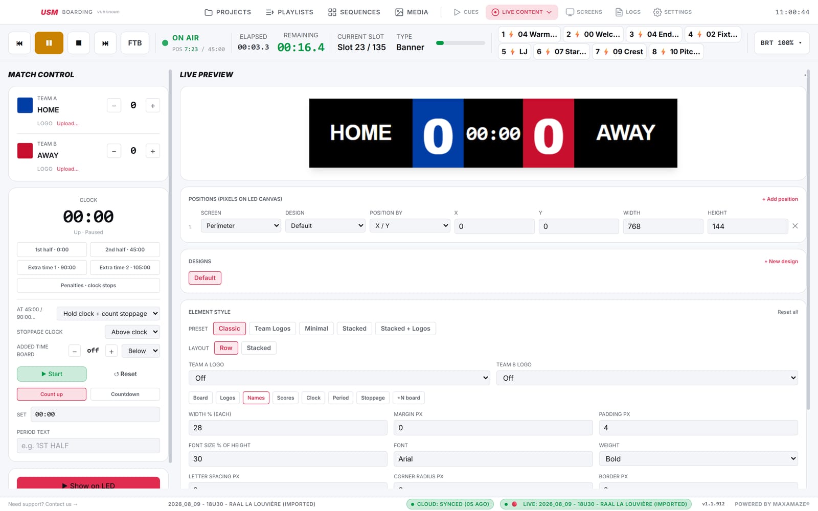 Scoreboard and match control