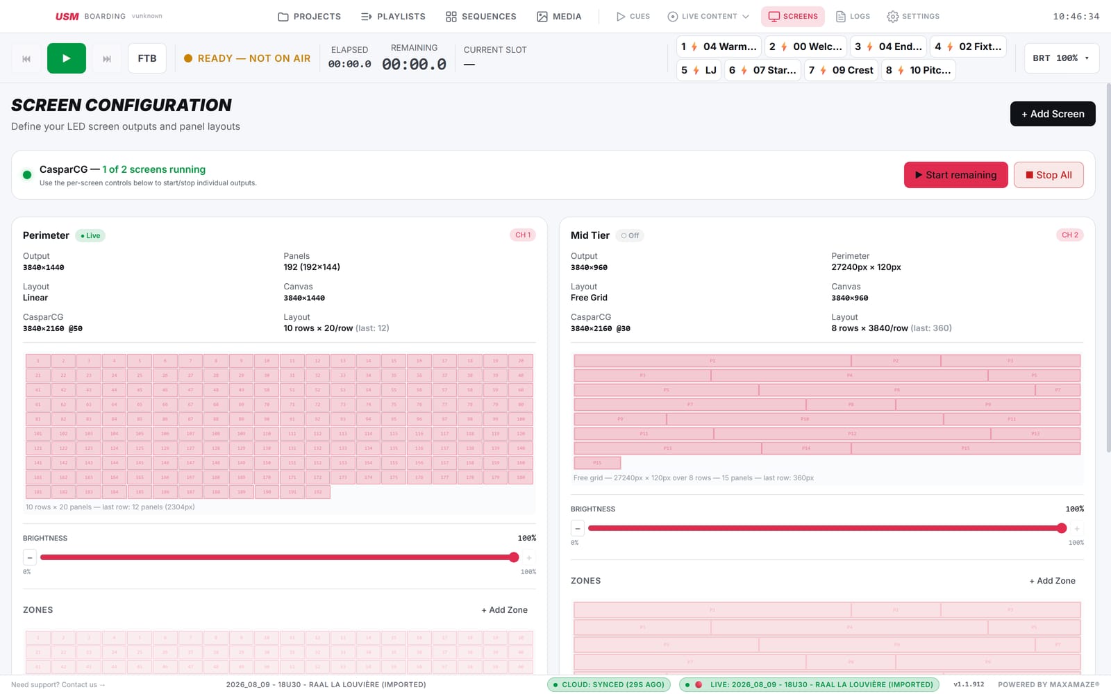 Screen configuration comparing a Panels screen and a Free grid screen